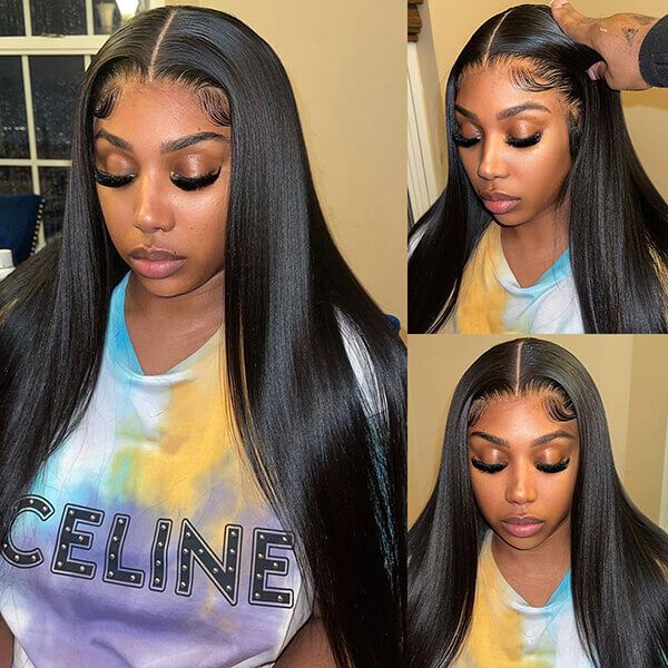QVR Straight GlueLess Wig HD Lace Frontal Virgin Hair Wigs Lace Closure Wig Pre Plucked With Baby Hair Wigs 250% Density - Image 4
