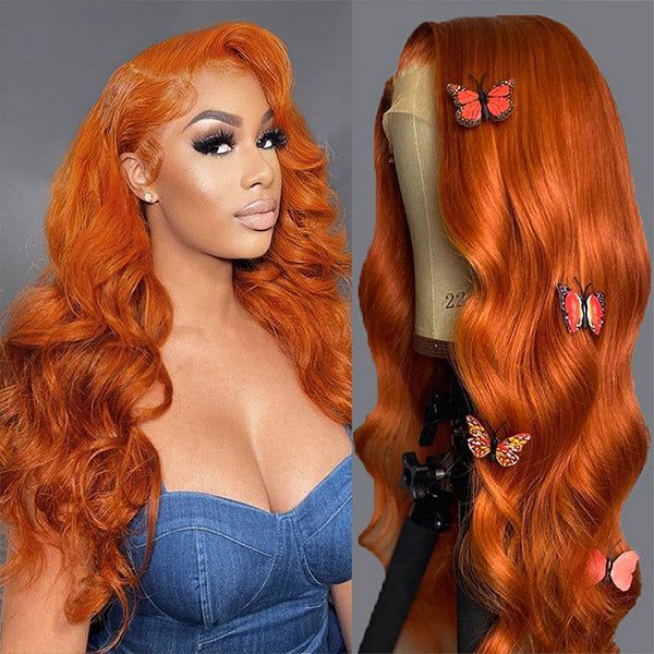 QVR Orange Ginger Body Wave 5x5 Lace Closure Wig Colored 13x4 Lace Front Human Hair Wigs 210% Density - Image 3