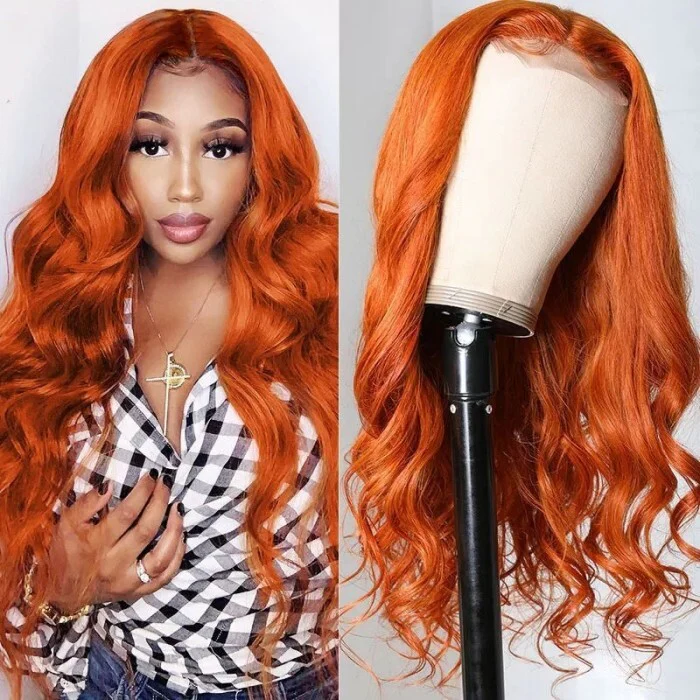 QVR Orange Ginger Body Wave 5x5 Lace Closure Wig Colored 13x4 Lace Front Human Hair Wigs 210% Density - Image 4