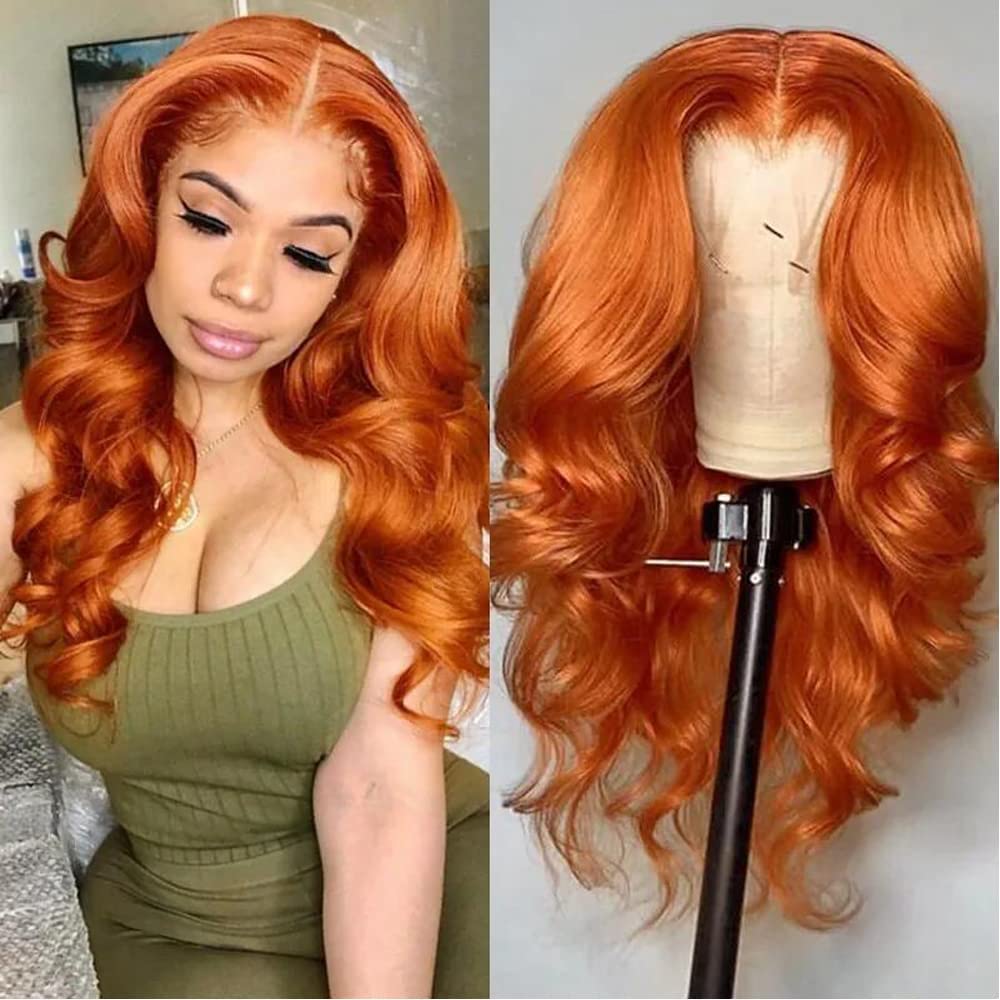 QVR Orange Ginger Body Wave 5x5 Lace Closure Wig Colored 13x4 Lace Front Human Hair Wigs 210% Density - Image 5