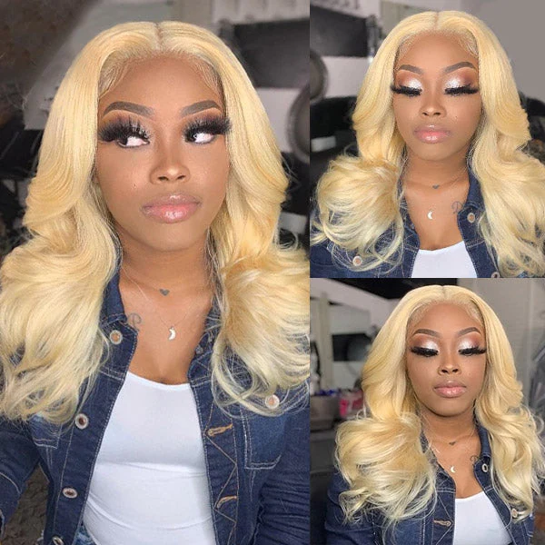613 HD Lace Wig Blonde Body Wave Wig 4x4 Lace Closure Human Hair Wig - Image 3
