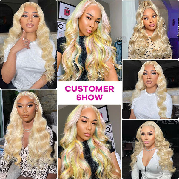 613 HD Lace Wig Blonde Body Wave Wig 4x4 Lace Closure Human Hair Wig - Image 4