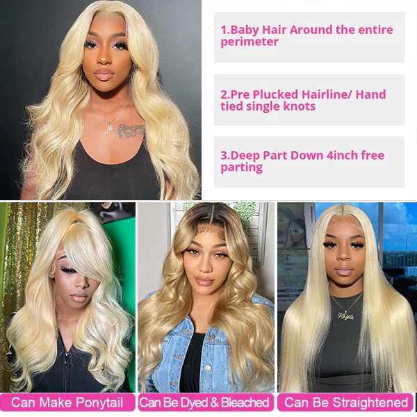 613 HD Lace Wig Blonde Body Wave Wig 4x4 Lace Closure Human Hair Wig - Image 5