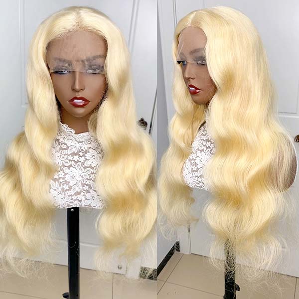 613 HD Lace Wig Blonde Body Wave Wig 4x4 Lace Closure Human Hair Wig - Image 6