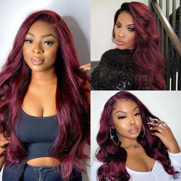QVR 5x5/13X4 Lace Frontal 99J Burgundy Red Wig Body Wave Human Hair Wigs Affordable Price - Image 3