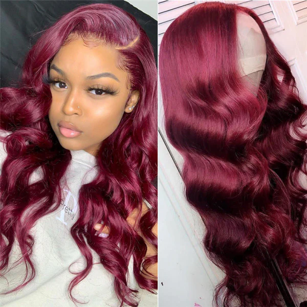 QVR 5x5/13X4 Lace Frontal 99J Burgundy Red Wig Body Wave Human Hair Wigs Affordable Price - Image 4