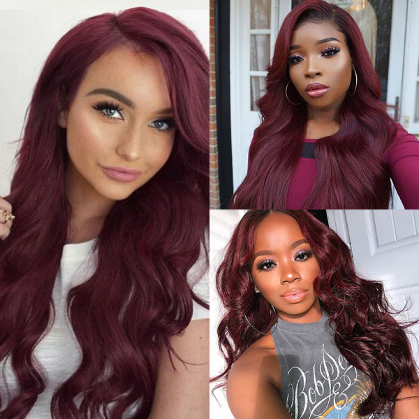 QVR 5x5/13X4 Lace Frontal 99J Burgundy Red Wig Body Wave Human Hair Wigs Affordable Price - Image 5