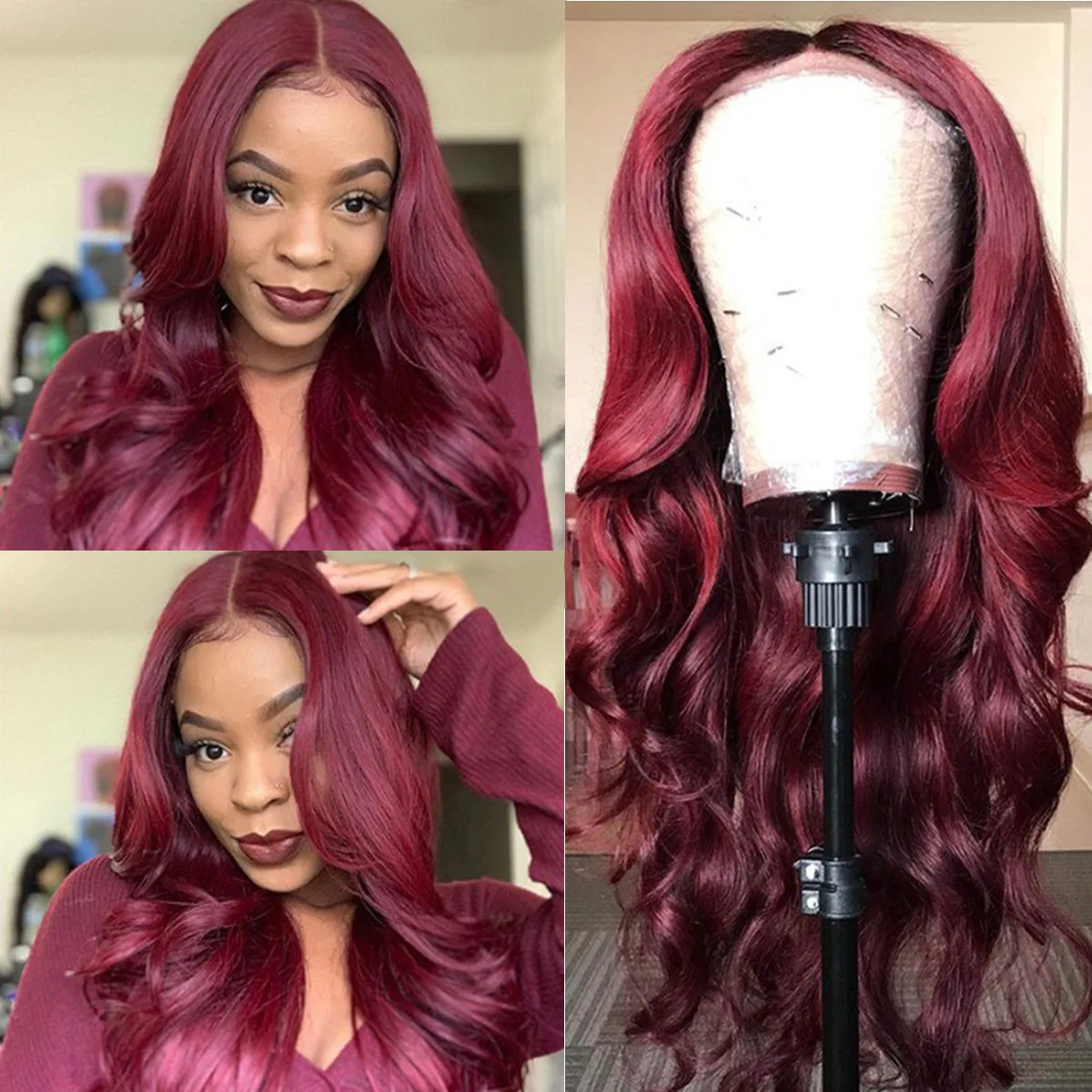 QVR 5x5/13X4 Lace Frontal 99J Burgundy Red Wig Body Wave Human Hair Wigs Affordable Price - Image 6