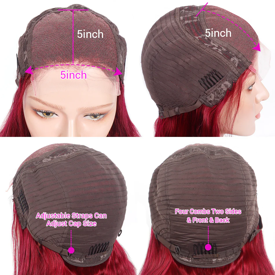 QVR 5x5/13X4 Lace Frontal 99J Burgundy Red Wig Body Wave Human Hair Wigs Affordable Price - Image 7
