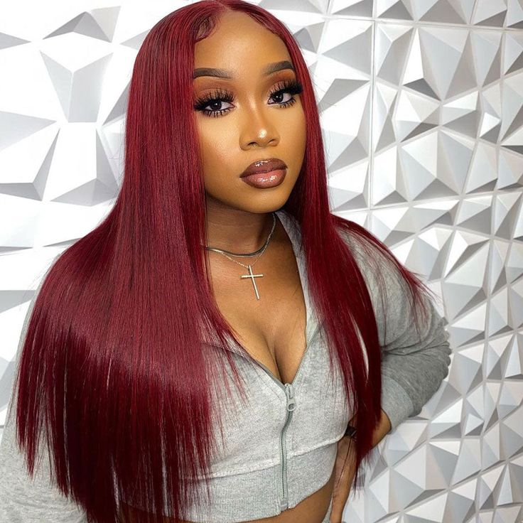 QVR New 99J HD 13x4 5x5 Lace Frontal Wigs Affordable Burgundy Straight Wigs - Image 4