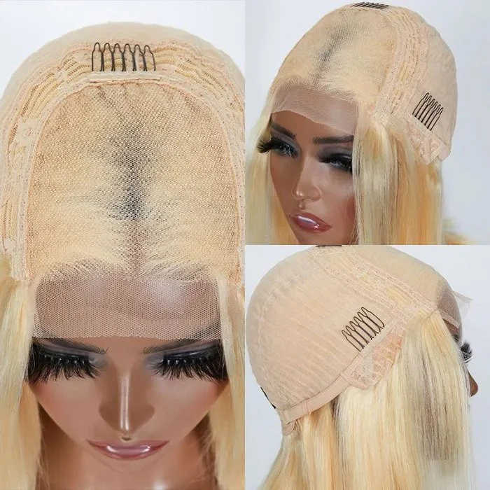QVR 613 Blonde Short Bob Wigs T Lace 13x4 Straight Human Hair Lace Front Bob Wig - Image 3