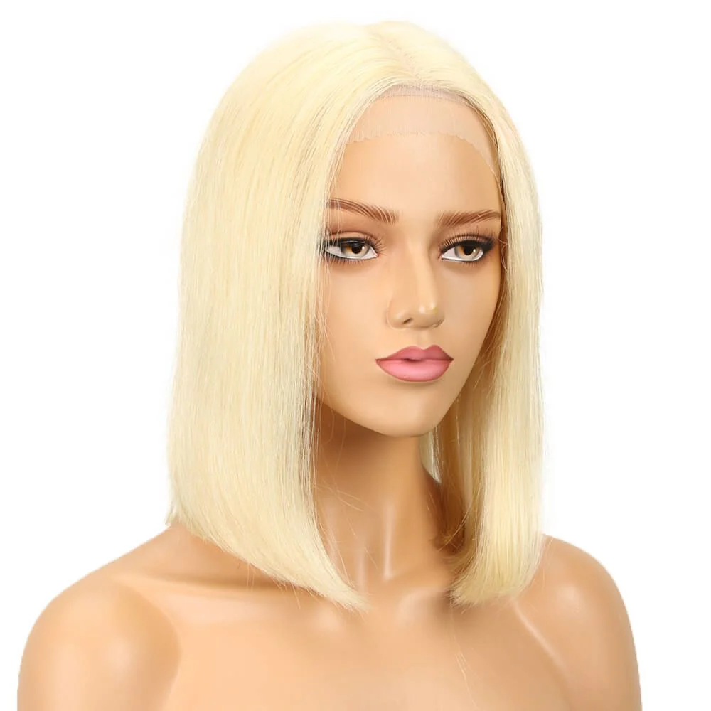 QVR 613 Blonde Short Bob Wigs T Lace 13x4 Straight Human Hair Lace Front Bob Wig - Image 5