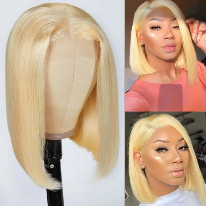 QVR 613 Blonde Short Bob Wigs T Lace 13x4 Straight Human Hair Lace Front Bob Wig - Image 7