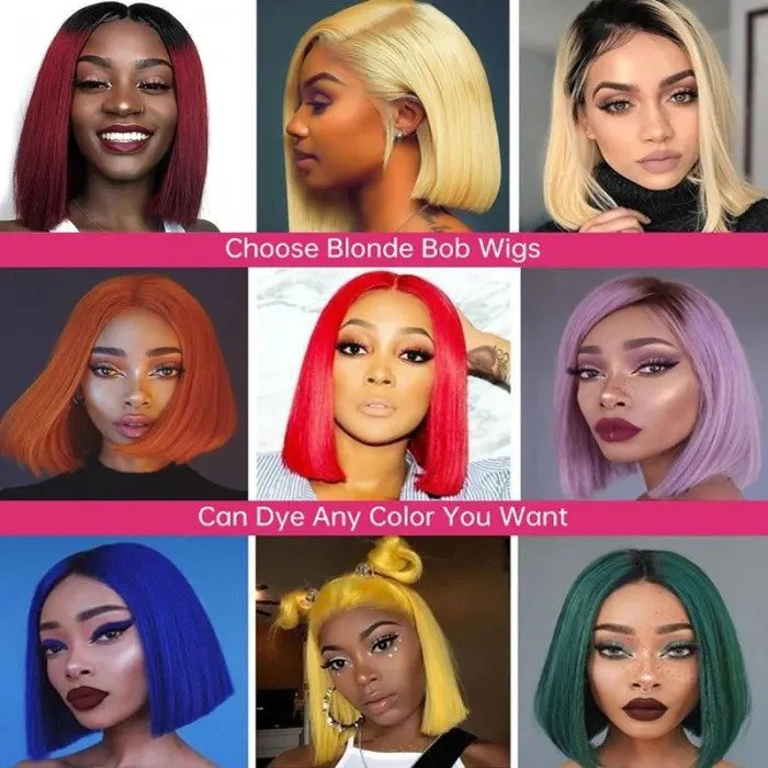 QVR 613 Blonde Short Bob Wigs T Lace 13x4 Straight Human Hair Lace Front Bob Wig - Image 8