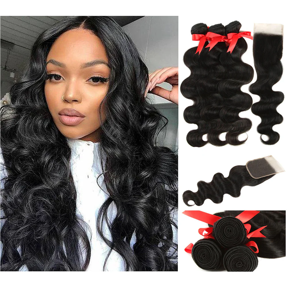 QVR Body Wave Bundles With Closure Virgin Brazilian Hair Weave 3 Bundles With Closure Natural Color 40" - Image 9