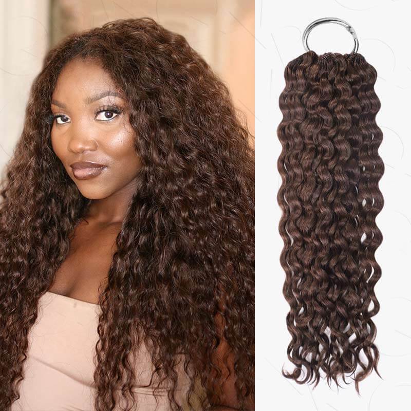 QVR Dark Brown #4 Crochet Hair Water Wave Machine Made Feather Human Hair Extension - Image 6