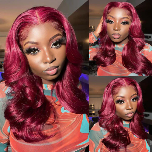 QVR Body Wave Burgundy Wigs 13x4 HD Lace Front Wigs 99J Colored Wigs Real Hair Wigs 200% Density Glueless Wigs - Image 3