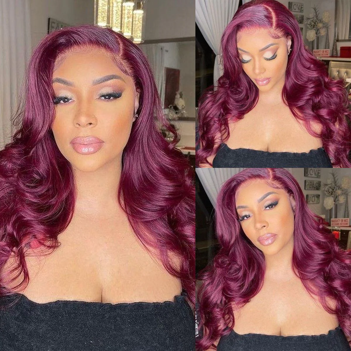 QVR Body Wave Burgundy Wigs 13x4 HD Lace Front Wigs 99J Colored Wigs Real Hair Wigs 200% Density Glueless Wigs - Image 4