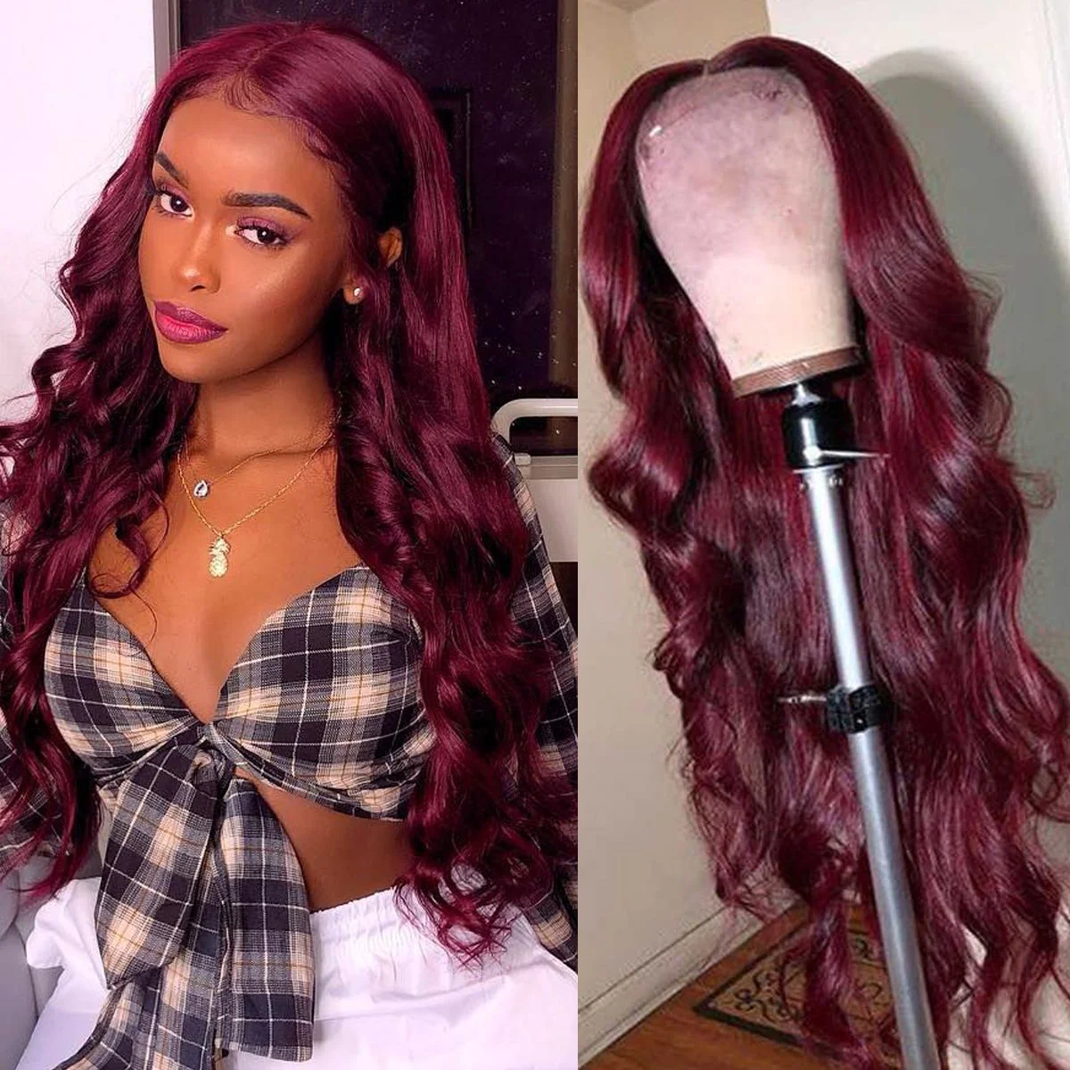 QVR Body Wave Burgundy Wigs 13x4 HD Lace Front Wigs 99J Colored Wigs Real Hair Wigs 200% Density Glueless Wigs - Image 5