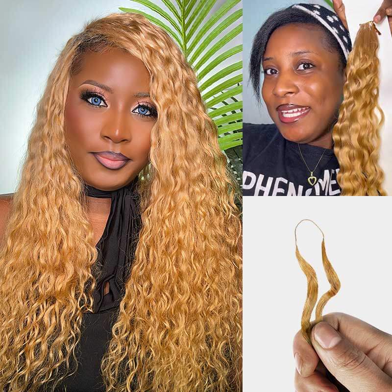 QVR Invisible Water Wave Brown Highlight Feather Crochet Human Hair Extensions - Image 6