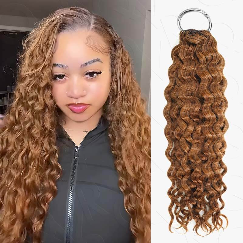 QVR Highlight Brown Water Wave Feather Crochet Hair Machine Made Feather Human Hair Extension - Image 8
