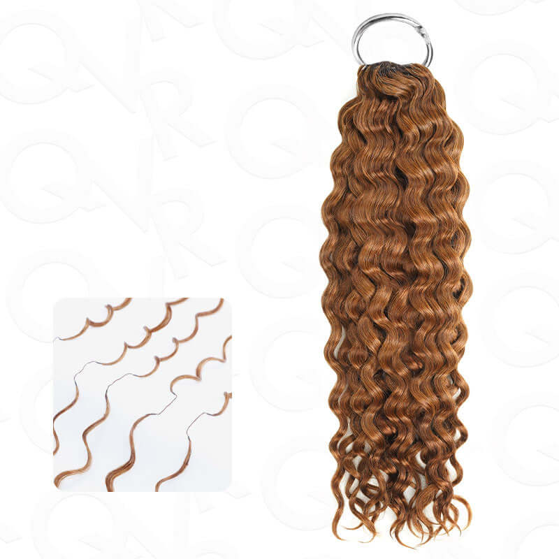 QVR Highlight Brown Water Wave Feather Crochet Hair Machine Made Feather Human Hair Extension - Image 7