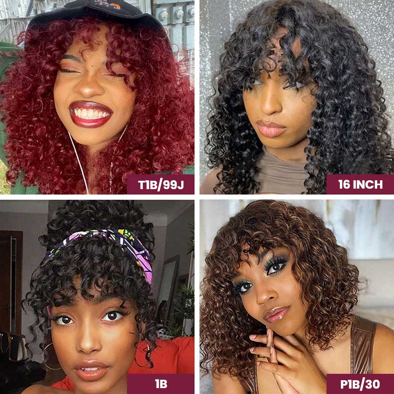 QVR Water Wave Short Pixie Bob Cut Wigs With Bangs For Black Women - Image 16