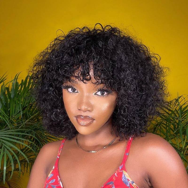 QVR Water Wave Short Pixie Bob Cut Wigs With Bangs For Black Women - Image 3