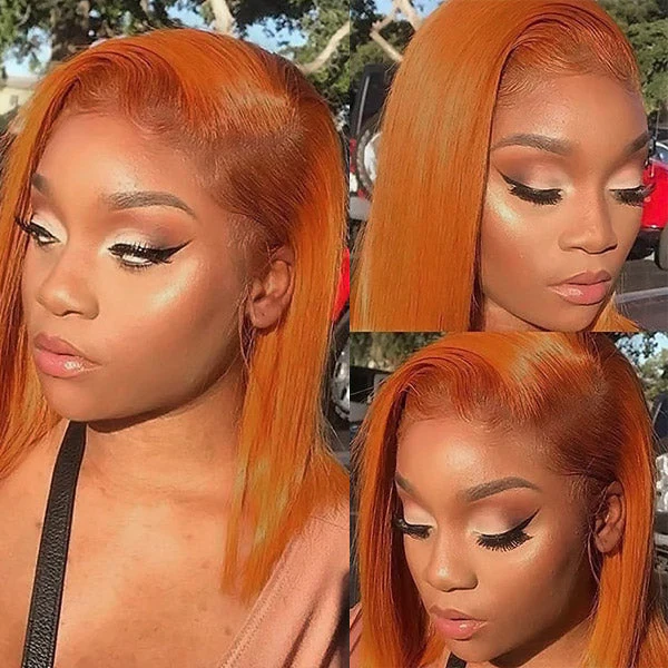 QVR Ginger Short Bob Wigs 4x4 13x4 Straight Human Hair Wig 180% Lace Front Orange Wigs - Image 4