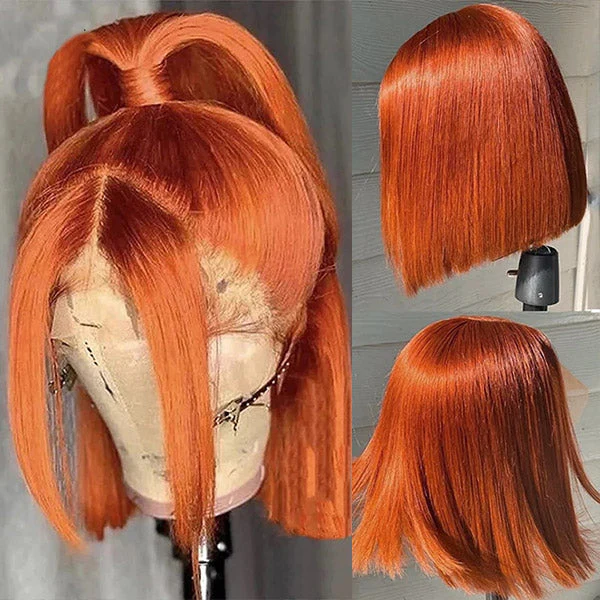 QVR Ginger Short Bob Wigs 4x4 13x4 Straight Human Hair Wig 180% Lace Front Orange Wigs - Image 5
