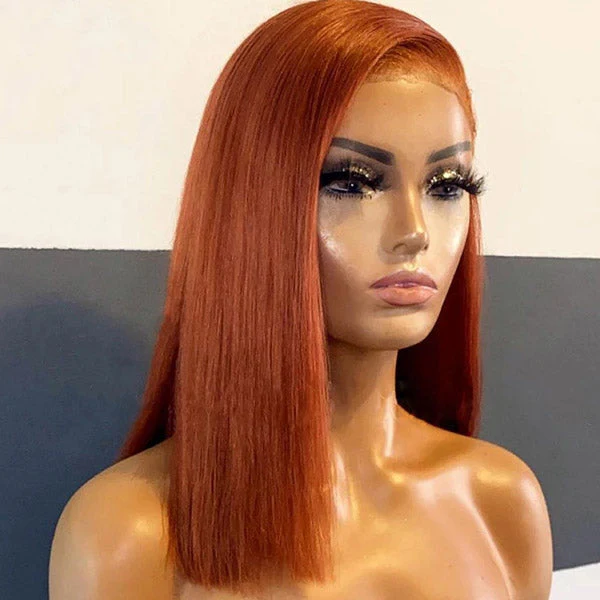 QVR Ginger Short Bob Wigs 4x4 13x4 Straight Human Hair Wig 180% Lace Front Orange Wigs - Image 6