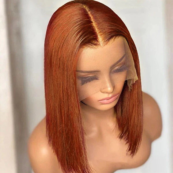 QVR Ginger Short Bob Wigs 4x4 13x4 Straight Human Hair Wig 180% Lace Front Orange Wigs - Image 7