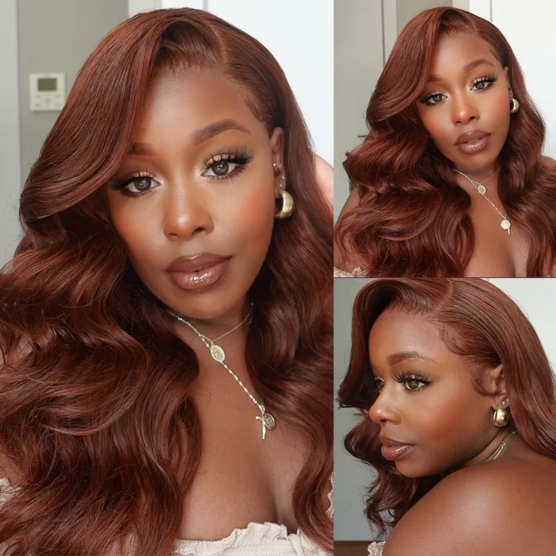 QVR Reddish Brown 13x4 Lace Body Wave Wig 4x4 Lace Human Hair Wigs - Image 3