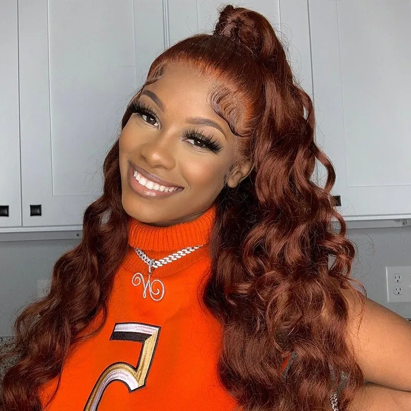 QVR Reddish Brown 13x4 Lace Body Wave Wig 4x4 Lace Human Hair Wigs - Image 4