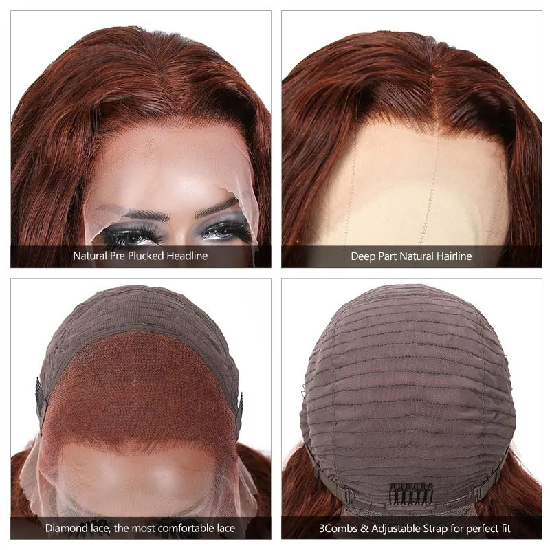 QVR Reddish Brown 13x4 Lace Body Wave Wig 4x4 Lace Human Hair Wigs - Image 7