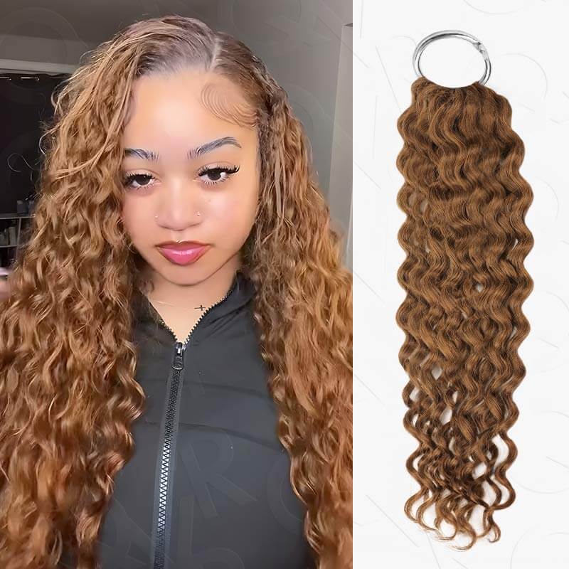 QVR Dark Brown #4 Crochet Hair Water Wave Machine Made Feather Human Hair Extension - Image 19
