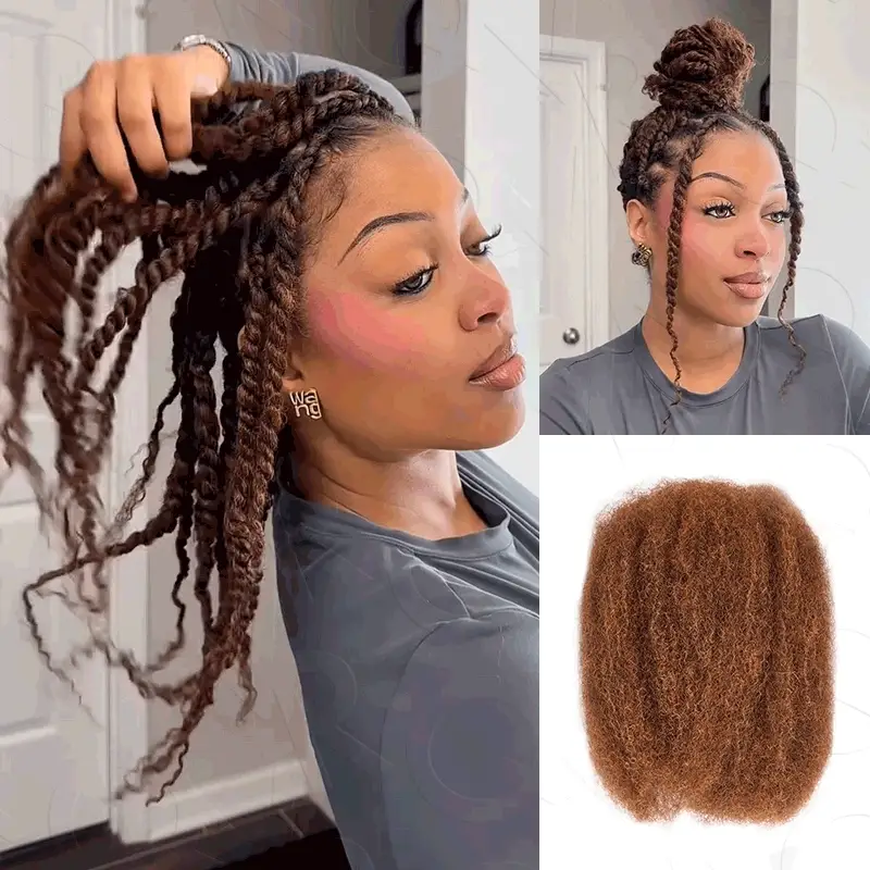 P3G5|Dark Brown Afro kinky Bulk Human Hair - Image 9