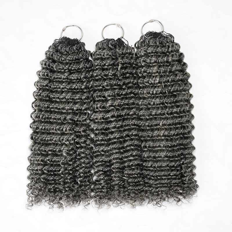 P3G5|Salt Pepper Small Kinky Curly Feather Crochet Human Hair - Image 11