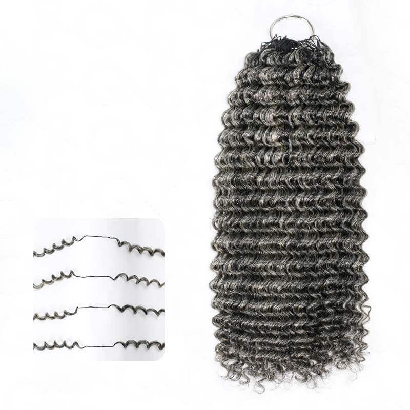 P3G5|Salt Pepper Small Kinky Curly Feather Crochet Human Hair - Image 4