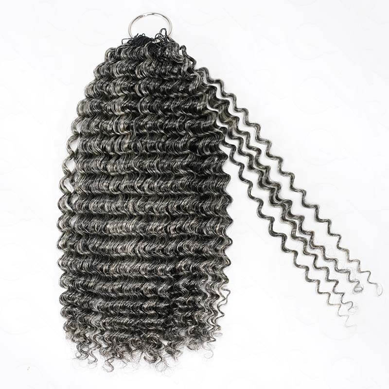 P3G5|Salt Pepper Small Kinky Curly Feather Crochet Human Hair - Image 5