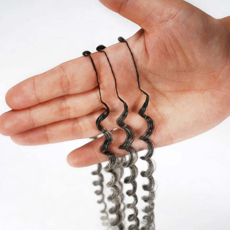 P3G5|Salt Pepper Small Kinky Curly Feather Crochet Human Hair - Image 6
