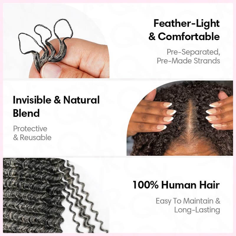 P3G5|Salt Pepper Small Kinky Curly Feather Crochet Human Hair - Image 7