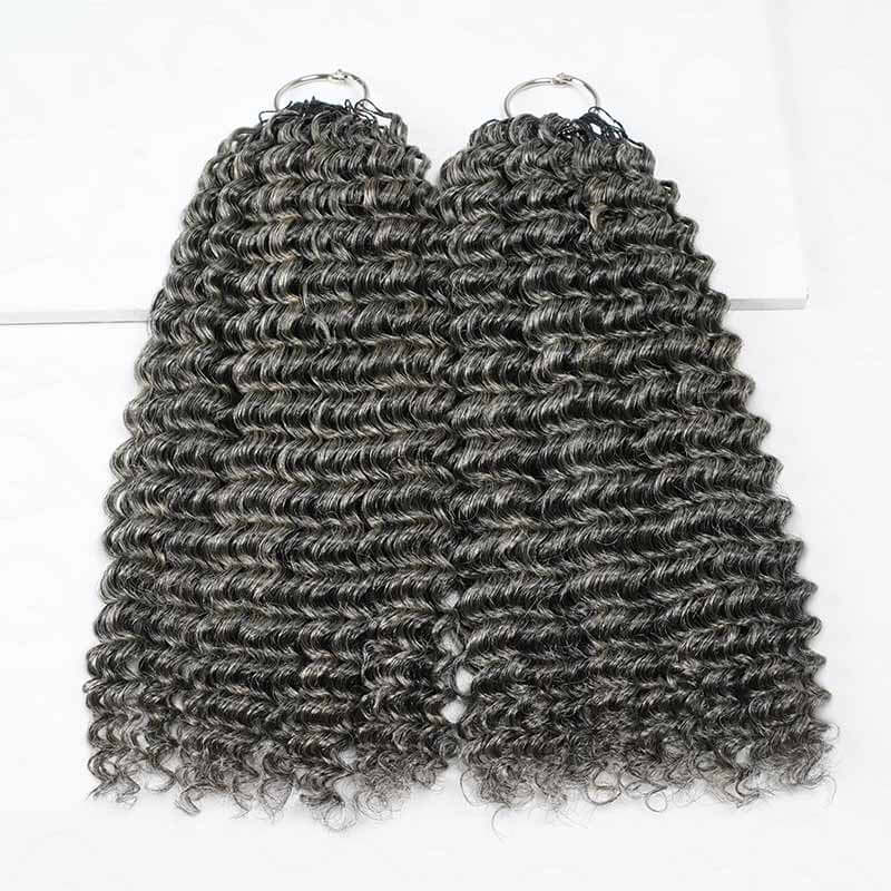 P3G5|Salt Pepper Small Kinky Curly Feather Crochet Human Hair - Image 9