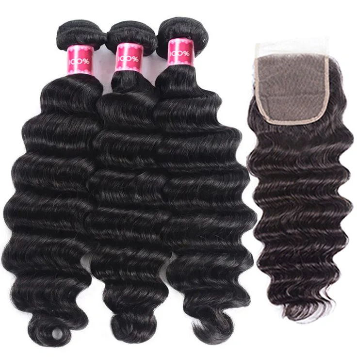 Loose Deep Wave Bundles with Closure Peruvian Hair Bundles with Closure Remy 100% Human Hair Bundles with 4x4 lace Closure - Image 8