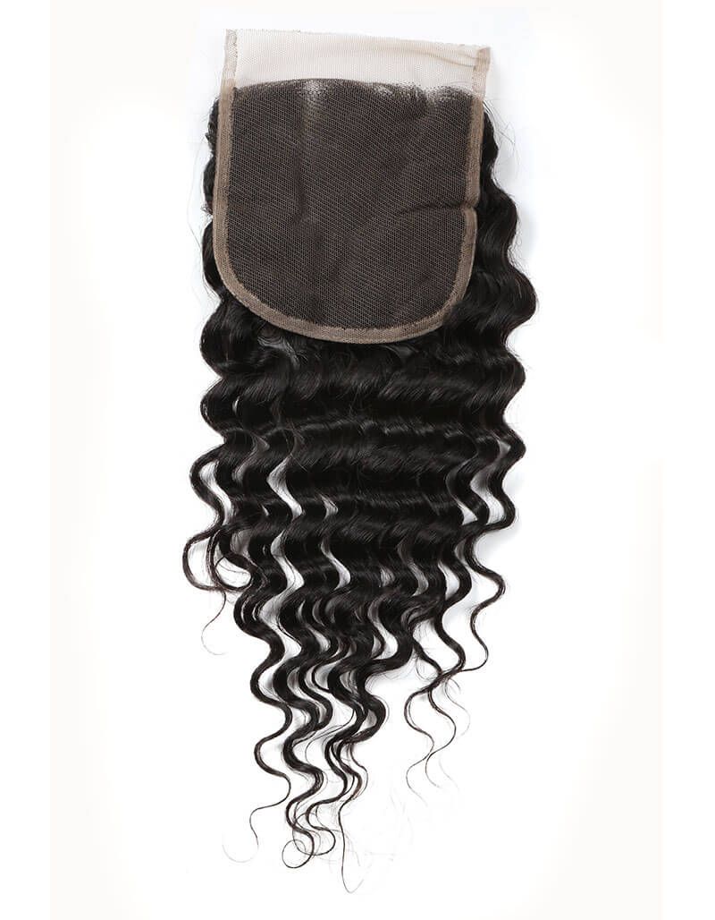 QVR Remy Human Hair 4x4 Closure Deep Wave Natural Color - Image 3