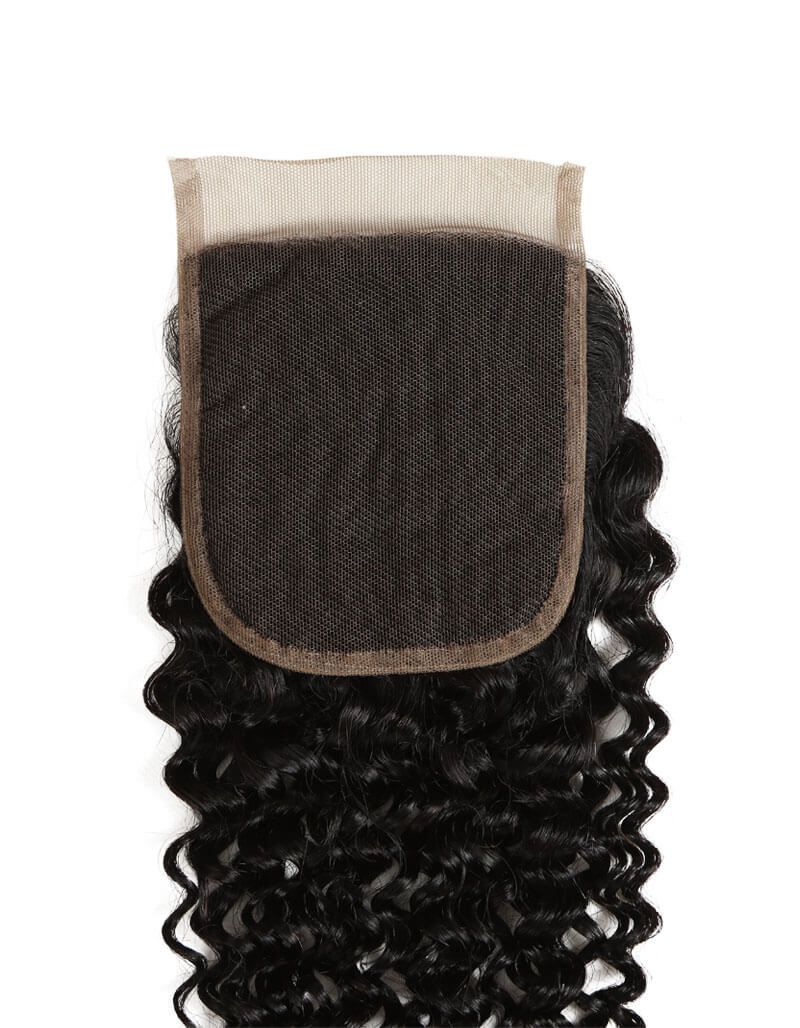 QVR Remy Human Hair 4x4 Closure Jerry Curl Natural Color - Image 3