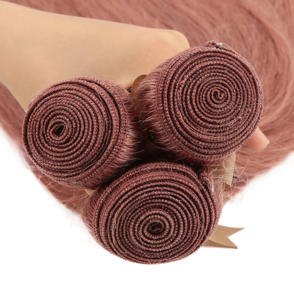 QVR Straight Bundles With Closure Remy Human Hair Weave 3 bundles with 4*4 Lace Closure Pink Color - Image 5