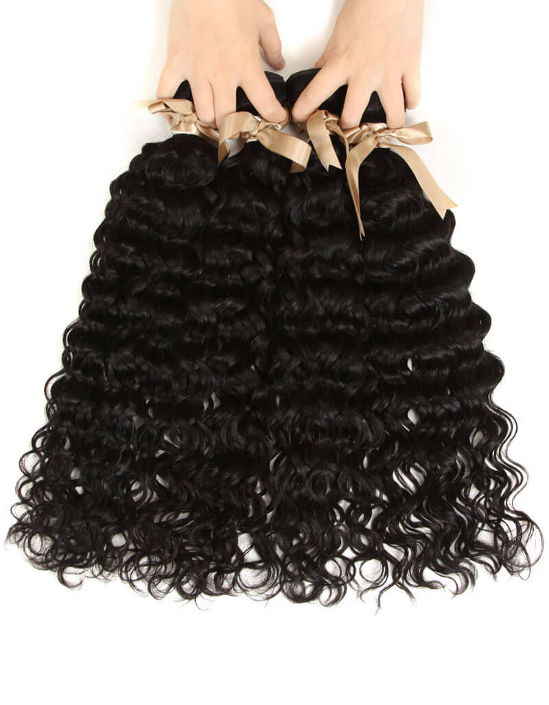 Queen Remy Human Hair Bundles Water Wave 4 Bundles With 4x4 Lace Closure - Image 4