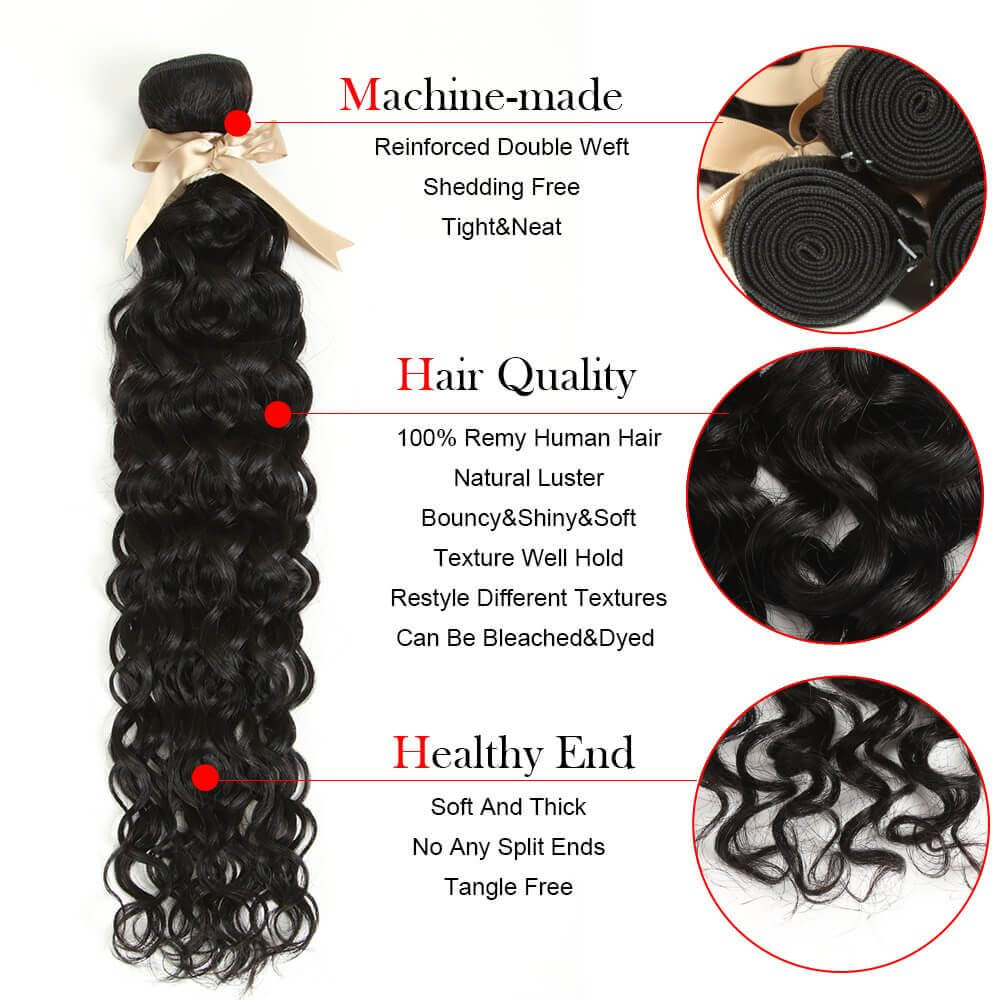 Queen Remy Human Hair Bundles Water Wave 4 Bundles With 4x4 Lace Closure - Image 7