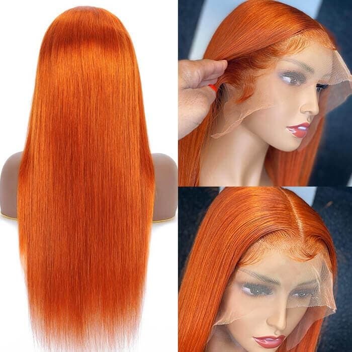 QVR Ginger Orange Straight Glueless Wigs Brazilian Virgin Hair Lace Frontal Wig Pre Plucked with Baby Hair - Image 3